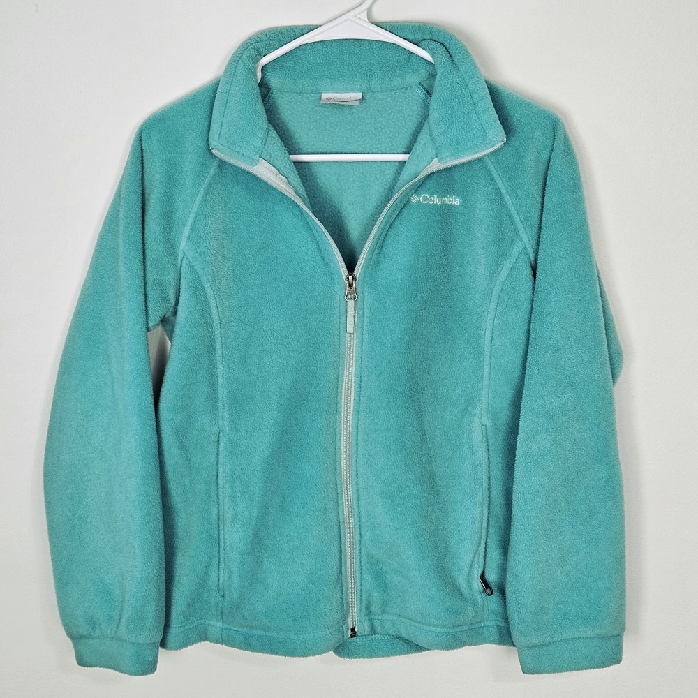 Columbia Jacket Girls‎ Youth Size L Fleece Full Zip Teal Coat Pockets